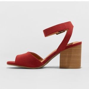 Only worn once red heeled sandals